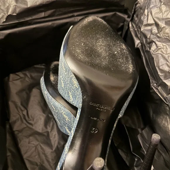 Saint Laurent Denim Open-Toe Heels - Picture 6 of 8